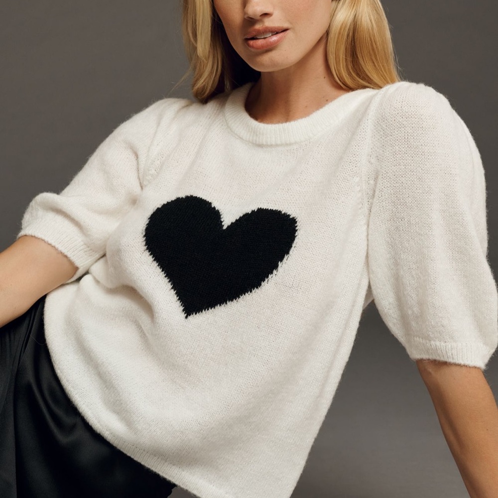 Anthropologie Cream Sweater with Black Heart